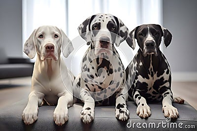 Three dogs in the living room Stock Photo