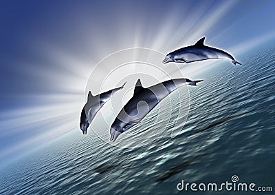 Three dolphin diagonal Stock Photo