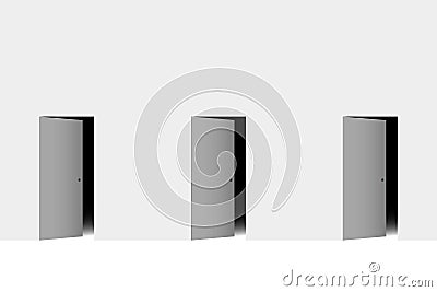 Three doors are open slightly with darkness behind them Vector Illustration