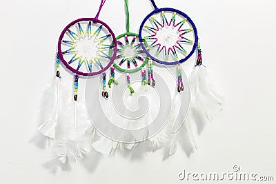 Three Dreamcatchers in a White Background Stock Photo