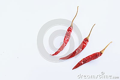 Three Dried Red hot chili pepper isolate on white background Stock Photo