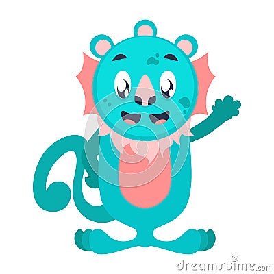 Three eared two mouthed monster smiling and waving Vector Illustration