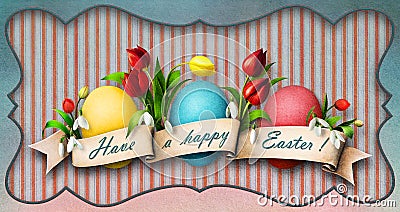 Three Easter eggs with flowers. Stock Photo