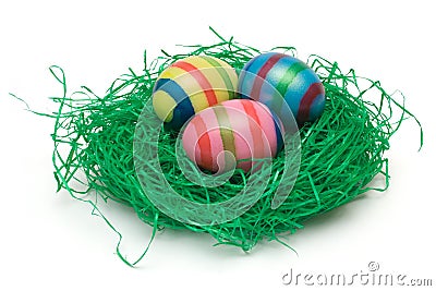 Three Easter Eggs on Grass Stock Photo