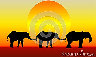 Three Elephants Cartoon Illustration