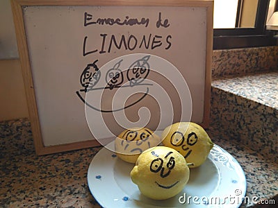 Three emotional lemmons on a plate Stock Photo