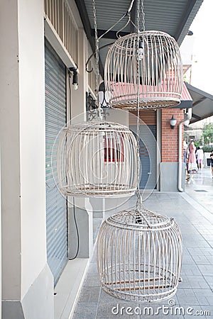 Three empty birdcages Old and beautiful Stock Photo