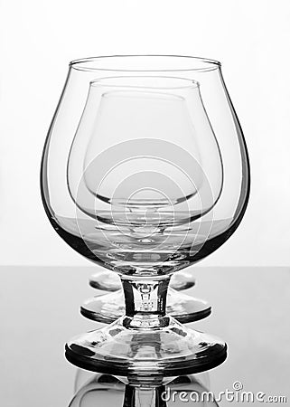 Three empty cognac glasses Stock Photo