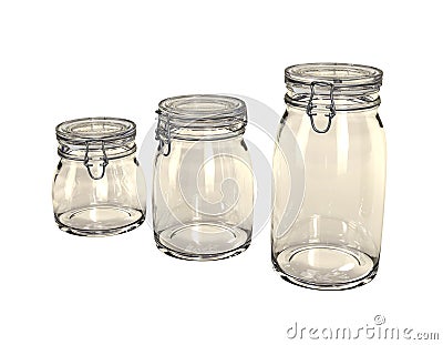 Three empty preserving jars. Stock Photo