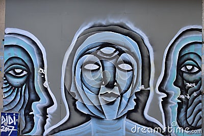 Three eyed face Graffiti in Florentin Tel Aviv Israel Editorial Stock Photo