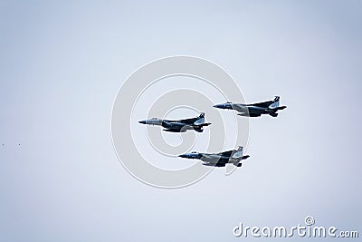 Three F-15C Eagles from 144th Fighter Wing perform flyover Editorial Stock Photo