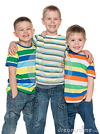 Three fashion cute boys together Stock Photo