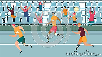 Spectator Cheering Up Sportsmen with Special Need Vector Illustration