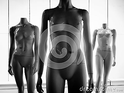 Three female plastic fiber mannequins 2 Stock Photo