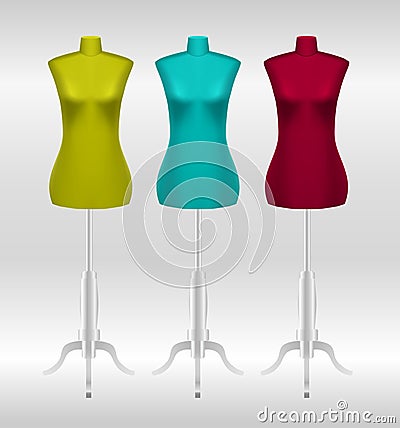 Three female tailors dummy mannequins Vector Illustration