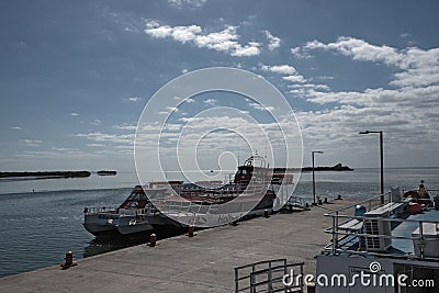 Three ferries in the harbor of Holbox, Quintana Roo, Mexico Editorial Stock Photo