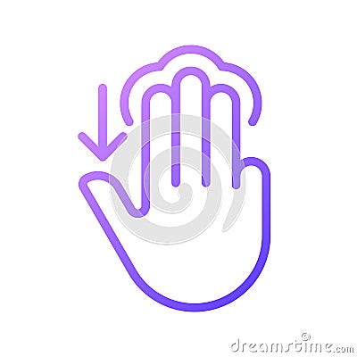 Three finger touch downwards gradient linear vector icon Vector Illustration