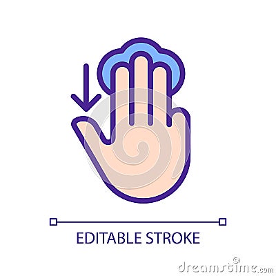 Three finger touch downwards pixel perfect RGB color icon Vector Illustration