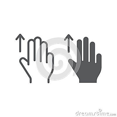 Three fingers drag up line and glyph icon, gesture and hand, scroll up sign, vector graphics, a linear pattern on a Vector Illustration