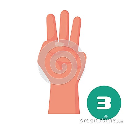 Three fingers. 1 2 3 4 5 flat icon. Hand gestures and numbers with your fingers. Vector Illustration