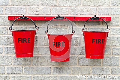 Three Fire Buckets Stock Photo