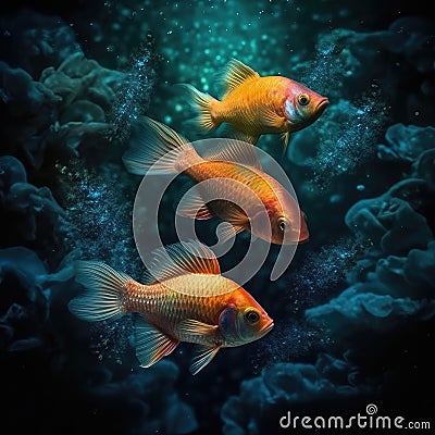 Three fishes swimming in the ocean, AI generated Stock Photo