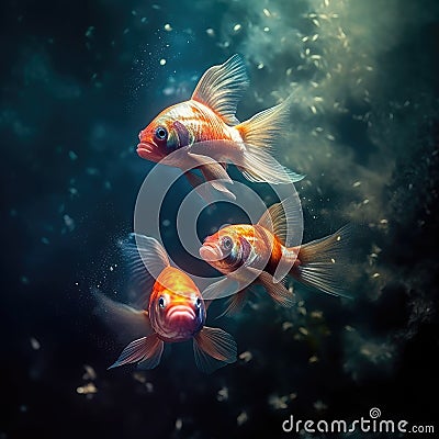Three fishes swimming in the ocean, AI generated Stock Photo