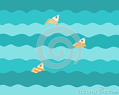 Three fishes on the waves Vector Illustration