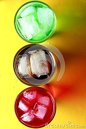 Three flavores of soda fizzy drinks Stock Photo