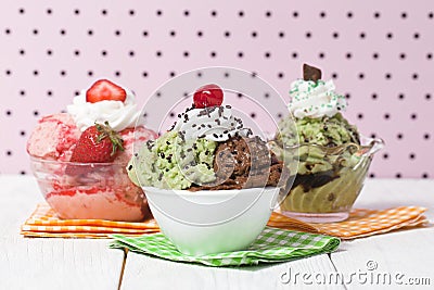 Three flavors of ice cream Stock Photo