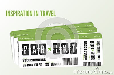 Three flight tickets. Modern airline design of boarding pass. Fly together concept Vector Illustration