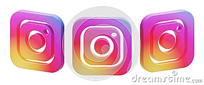 three floating isolated color instagram logo 3d render icon design asset in isometric Editorial Stock Photo