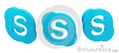 three floating isolated sky blue skype video call logo 3d render icon design asset in isometric Editorial Stock Photo