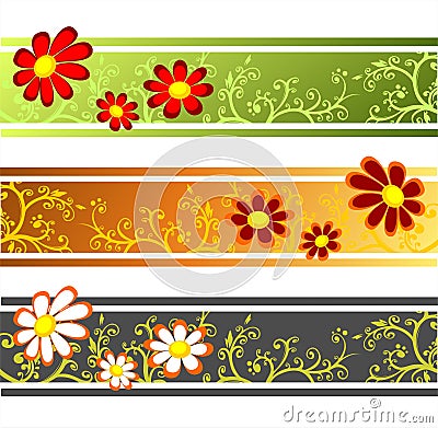 Three flower strips Vector Illustration