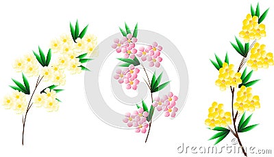 Three flowering tree branches Stock Photo