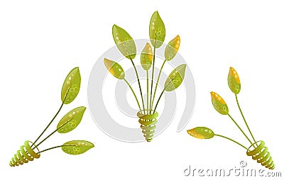 Three foliage collections combing lime green leaves and yellow flower buds, rendered artistically Vector Illustration