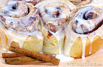 Three Fresh Baked Cinnamon Buns Stock Photo