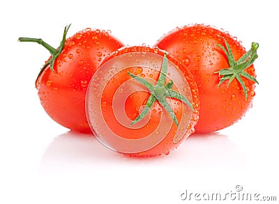 Three fresh juicy tomato with water droplets Stock Photo