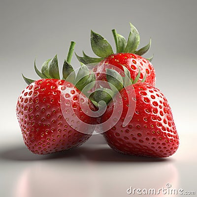 Three fresh strawberries on gray background Stock Photo