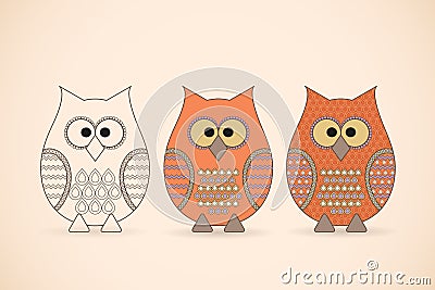 Three funny owls Vector Illustration