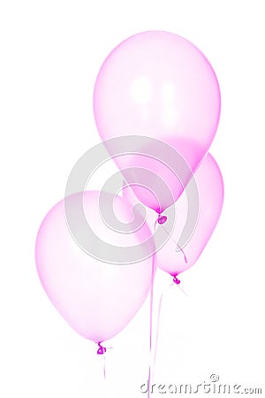 Three funny pink birthday balloons with white background Stock Photo