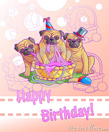 Three funny pugs Vector Illustration