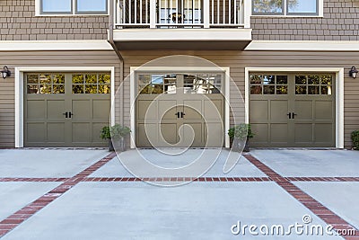 Three Garage door with windows Stock Photo