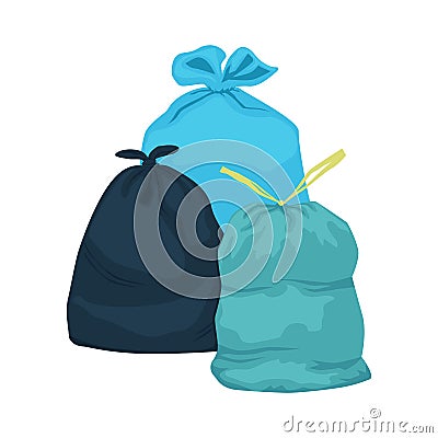 Three garbage bags isolated on white background Vector Illustration
