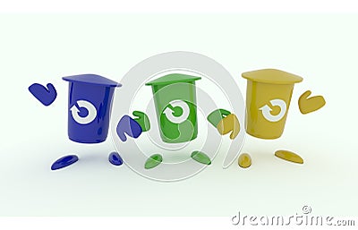 Three garbage bin on white Stock Photo