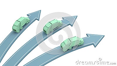 Three garbage trucks go in different directions Stock Photo