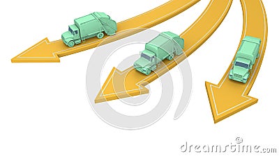 Three garbage trucks go in different directions Stock Photo