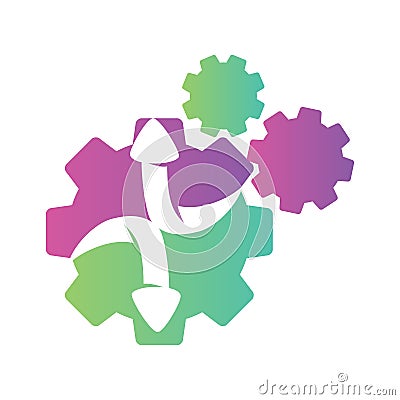 Three Gear Arrow Direction Vector color Isolated Vector Illustration