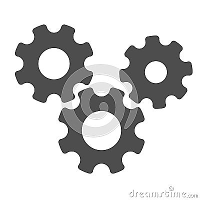 Three gears solid icon, teamwork concept, gear mechanism settings sign on white background, three gearwheels icon in Vector Illustration