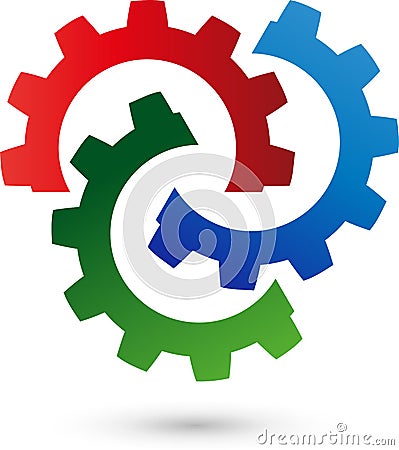 Three gears, tools and locksmith logo Stock Photo